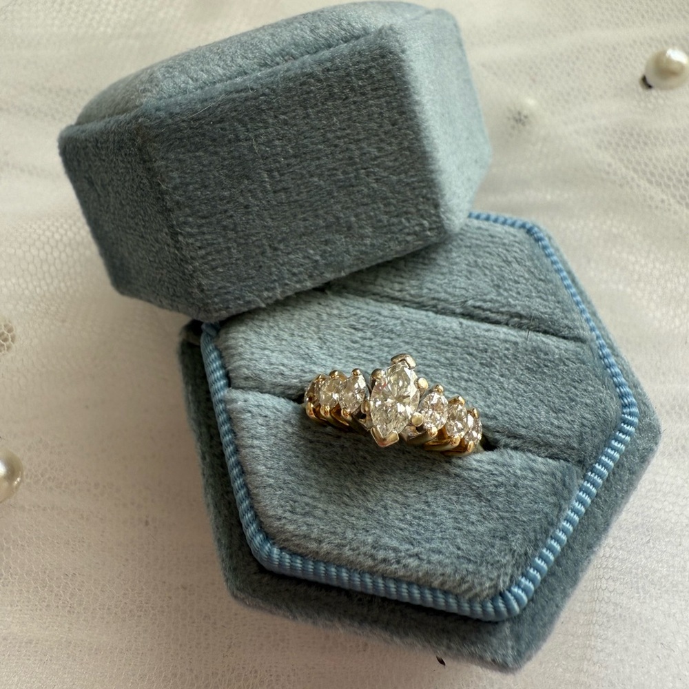 Vintage Marquise Natural Diamond Engagement Ring 14k Gold Sz 6.5